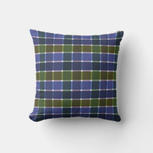 Chequered plaid tartan blue green retro colours vi throw pillow