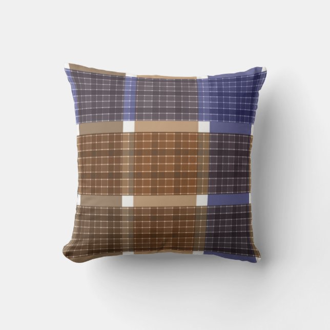 Chequered plaid tartan brown violet retro colours  throw pillow (Front)