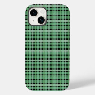 Chequered Plaid Tartan Green Stripes On Black iPhone 14 Case