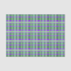Chequered Plaid Tartan Green Stripes On Purple  Tissue Paper