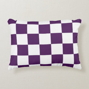 Chequered Purple and White Decorative Pillow