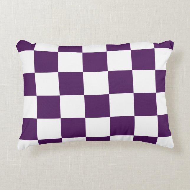 Chequered Purple and White Decorative Pillow (Front)