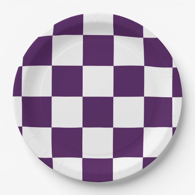Chequered Purple and White Paper Plate (Front)