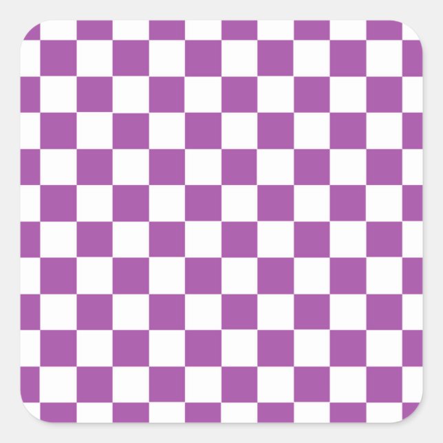 Chequered Purple and White Square Sticker (Front)