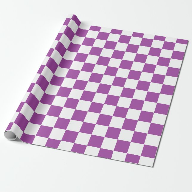 Chequered Purple and White Wrapping Paper (Unrolled)