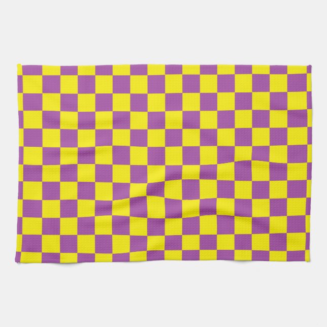 Chequered Purple and Yellow Kitchen Towel (Horizontal)