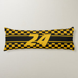 Chequered Race Car   Golden Yellow   Number Body Pillow