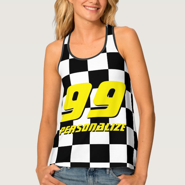 Chequered race flag racerback tank top for women (Front)