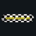 Chequered racing flag custom name skateboard deck<br><div class="desc">Chequered racing flag custom name skateboard deck . Cool wooden skate board design for boys and girls. Fun Birthday gift idea for kids. Personalize with your own unique name, funny quote or monogram letters. Unique Birthday gift idea for skater son, grandson, nephew, cousin, daughter, sister, brother, friends, boyfriend, girlfriend etc....</div>