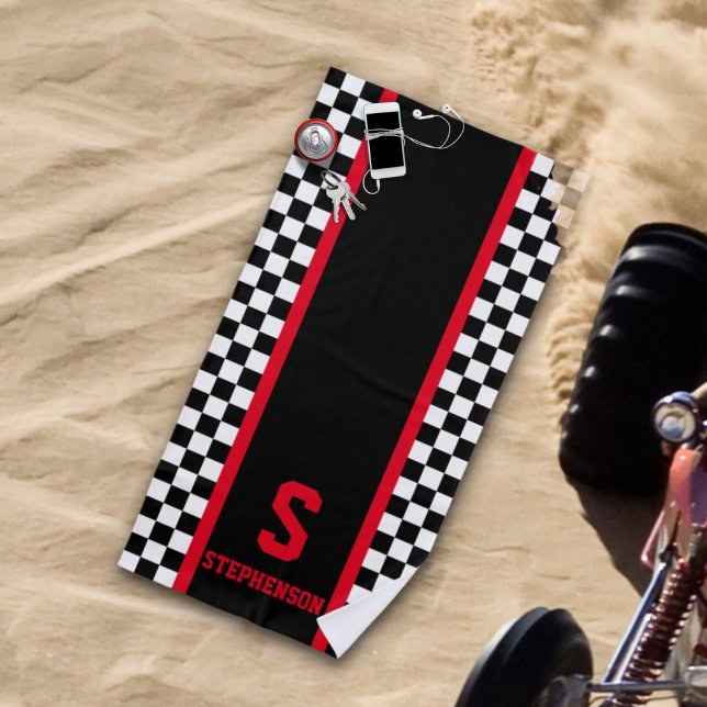 Chequered Racing Stripe Red and Black Beach Towel (Creator Uploaded)