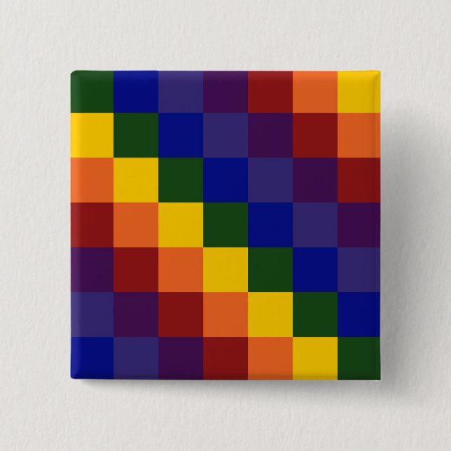 Chequered Rainbow 2 Inch Square Button (Front)
