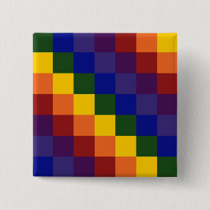 Chequered Rainbow 2 Inch Square Button