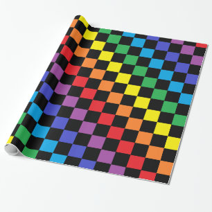 Chequered Rainbow Black Wrapping Paper