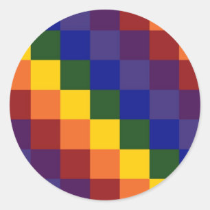 Chequered Rainbow Classic Round Sticker