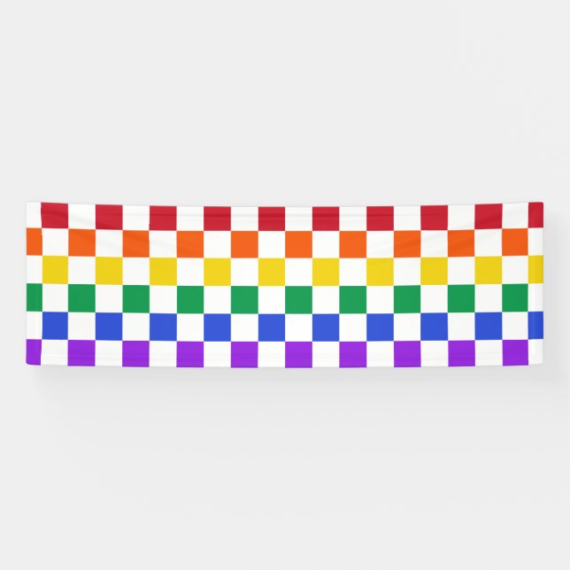 Chequered Rainbow Plaid Colourful Banner (Horizontal)