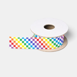 Chequered Rainbow Satin Ribbon