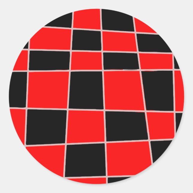 Chequered red and black customizable classic round sticker (Front)