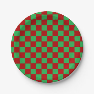 Chequered Red and Green  Paper Plate