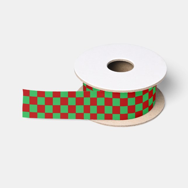 Chequered Red and Green  Satin Ribbon (Spool)