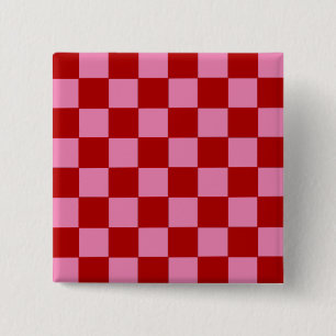 Chequered Red and Hot Pink 2 Inch Square Button