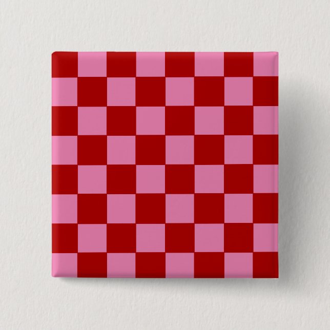 Chequered Red and Hot Pink  2 Inch Square Button (Front)