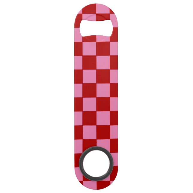 Chequered Red and Hot Pink  Bar Key (Front)