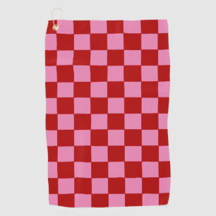Chequered Red and Hot Pink  Golf Towel