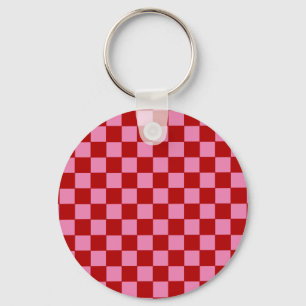 Chequered Red and Hot Pink Keychain