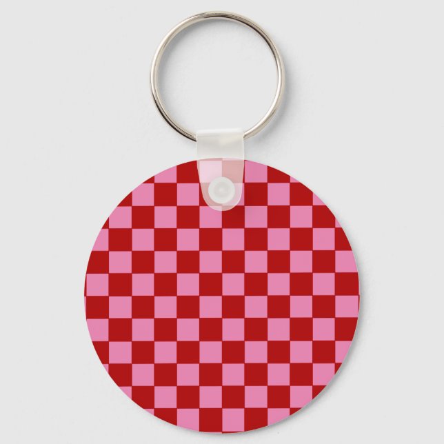Chequered Red and Hot Pink  Keychain (Front)