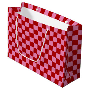 Chequered Red and Hot Pink  Large Gift Bag