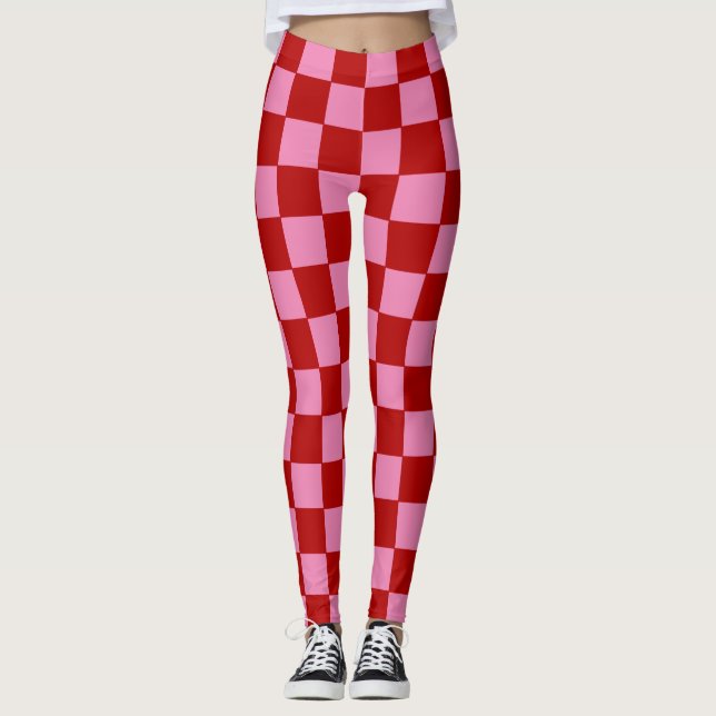 Chequered Red and Hot Pink  Leggings (Front)