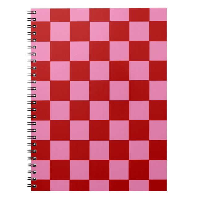 Chequered Red and Hot Pink  Notebook (Front)