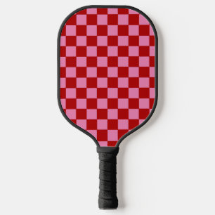 Chequered Red and Hot Pink Pickleball Paddle