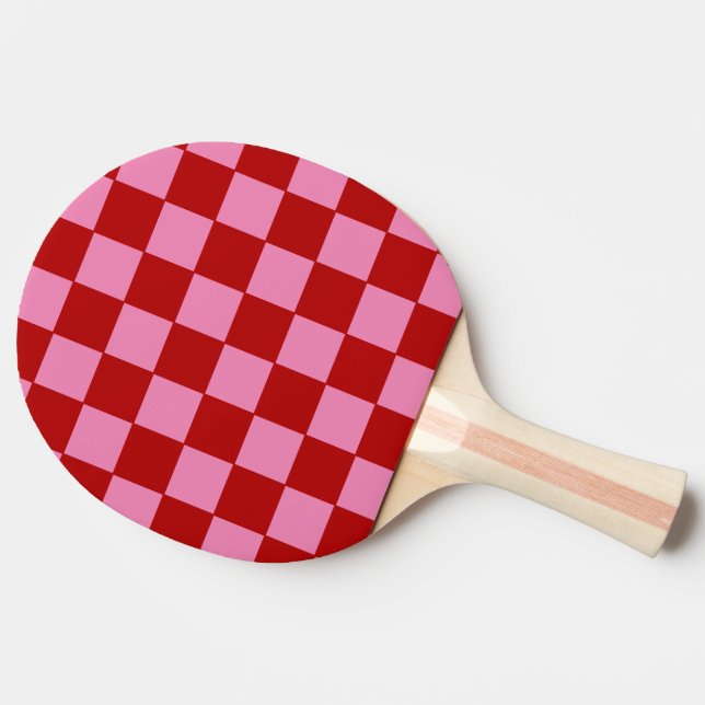 Chequered Red and Hot Pink  Ping Pong Paddle (Side)
