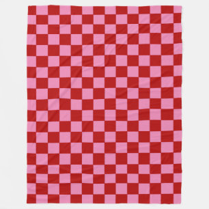 Chequered Red and Hot Pink Poker Cards Fleece Blanket