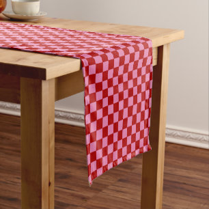 Chequered Red and Hot Pink Short Table Runner