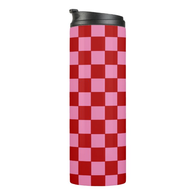 Chequered Red and Hot Pink  Thermal Tumbler (Rotated Right)