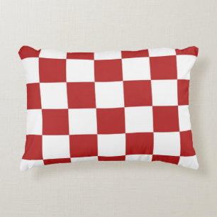 Chequered Red and White Accent Pillow