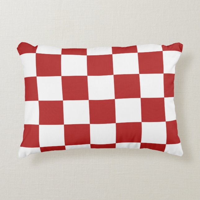 Chequered Red and White Accent Pillow (Front)
