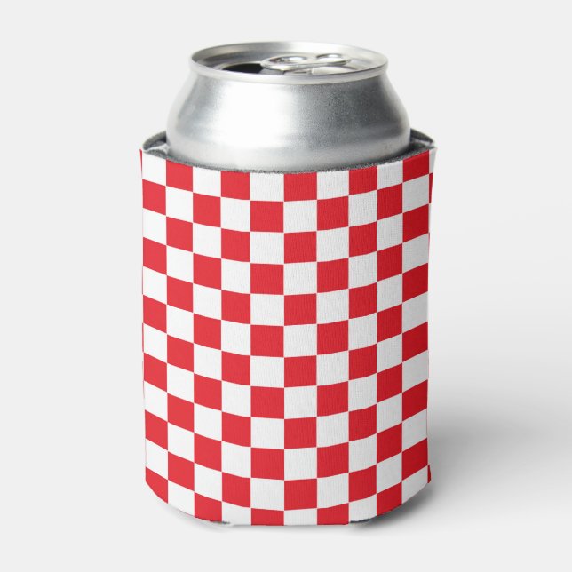 Chequered Red and White Can Cooler (Can Front)