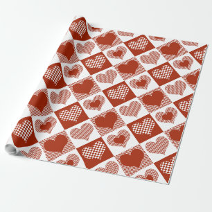 Chequered Red and White Hearts Romantic Love Wrapping Paper