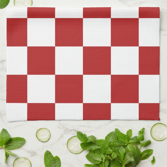 Chequered Red and White Kitchen Towel (Folded)
