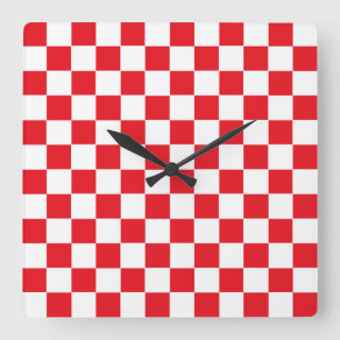 Chequered Red and White Square Wall Clock
