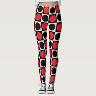 Chequered Red Black Circles Pattern Design  Leggings