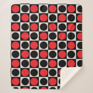 Chequered Red Black Circles Pattern Design Sherpa Blanket