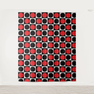 Chequered Red Black Circles Pattern Design  Tapestry