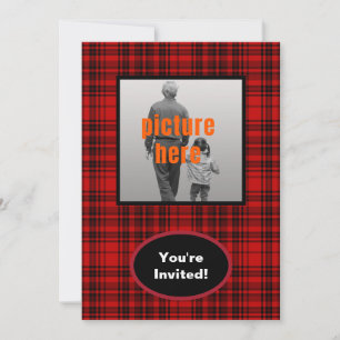 Chequered Red Black Plaid Birthday Party Event Invitation