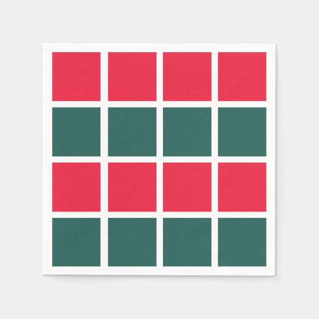 Chequered Red Green Chequered Party Napkin (Front)