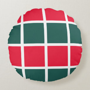 Chequered Red Green Chequered  Round Pillow