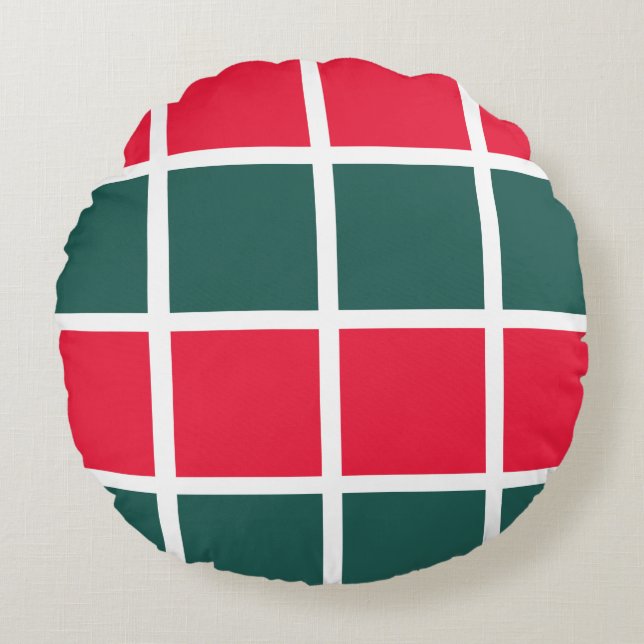 Chequered Red Green Chequered  Round Pillow (Front)